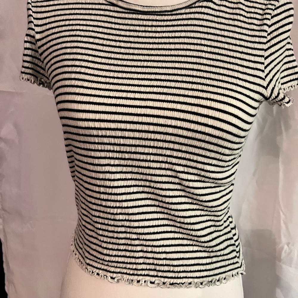 American Eagle Outfitters Black and White Striped Crop Top